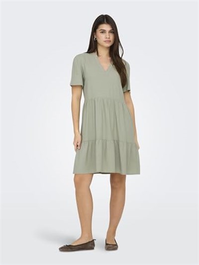 ONLY Onltiri-caro S/S V yaka Lin Dress Cc PntElbiseKadın