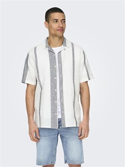 Only & Sons Çizgili Keten Gömlek, 5003038132