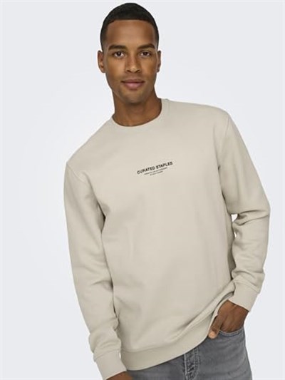 Only & Sons Düz Yaka Ekru Sweatshirt, 22030923