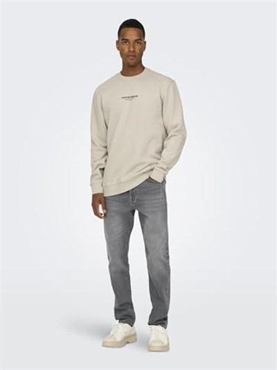 Only & Sons Düz Yaka Ekru Sweatshirt, 22030923