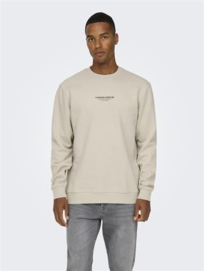 Only & Sons Düz Yaka Ekru Sweatshirt, 22030923