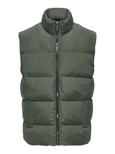 ONLY & SONS Erkek kapitone yelek ONSMELVIN LIFE PUFFER VEST OTW VD, Peat, M