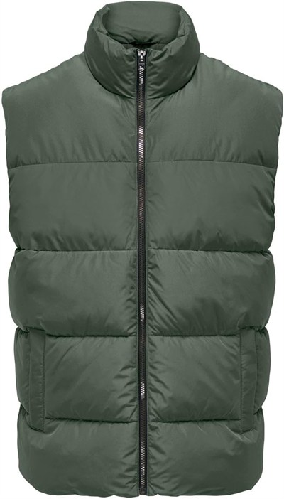 ONLY & SONS Erkek kapitone yelek ONSMELVIN LIFE PUFFER VEST OTW VD, Peat, M