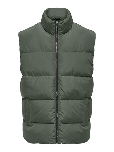 ONLY & SONS Erkek kapitone yelek ONSMELVIN LIFE PUFFER VEST OTW VD, Peat, M