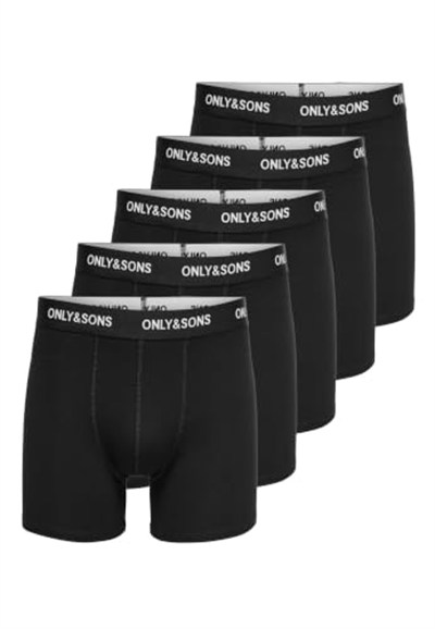 Only & Sons ONSFITZ SOLID BLACK BOXER 5-PACK Boxer Külot Erkek