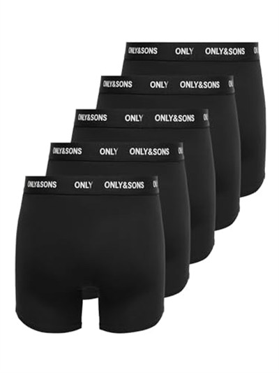 Only & Sons ONSFITZ SOLID BLACK BOXER 5-PACK Boxer Külot Erkek