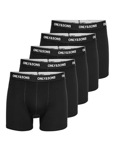 Only & Sons ONSFITZ SOLID BLACK BOXER 5-PACK Boxer Külot Erkek