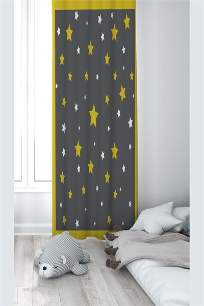ontheclouds Koyu Gri Yıldız Desenli Bebek Çocuk Odası Fon Perdesi, 140 x 200, FONPRD9, hardal-gri