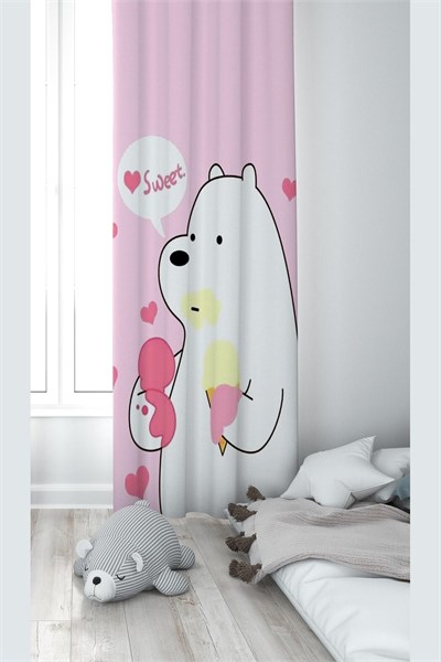 ontheclouds Pembe Ayıcık Desenli Bebek Çocuk Odası Fon Perdesi, 140 x 270, FONPRD3, karışık renkli
