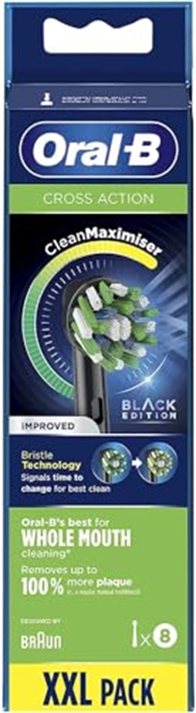 Oral-B Cross Action fırça başlığı, elektrikli diş fırçası, 8 adet paket, posta kutusu atmak için uygun, siyah - Seçenekler: 1 Count (Pack of 1), 8 Stück (1er Pack)