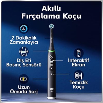 Oral-B iO6 Siyah Şarjlı/Elektrikli Diş Fırçası, 2 Fırça Başlığı, Uzun Ömürlü Pil, Premium Seyahat Kabı, Yedek Başlık Kabı