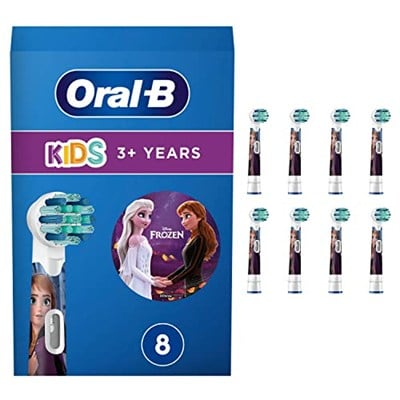 Oral-B Kids Frozen elektrikli diş fırçası başlığı, 8 adet, ekstra yumuşak kıllar, Oral-B diş fırçaları için diş fırçası başlığı, 3 yaşından büyük çocuklar için, posta kutusu özellikli ambalaj