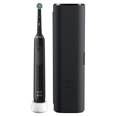 Oral-B Pro 3 3500 Elektrikli Diş Fırçası, 1 Görünür Basınç Sensörü El Aleti, 1 Başlık Fırçası, 1 Seyahat Çantası, Braun tarafından tasarlanmıştır, İngiltere 2 Pimli Fiş, Siyah