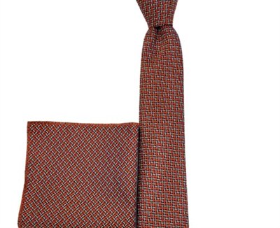 Oranj Desenli Kravat Mendil Set