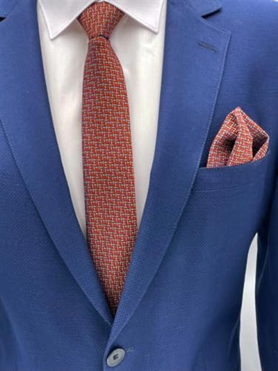 Oranj Desenli Kravat Mendil Set