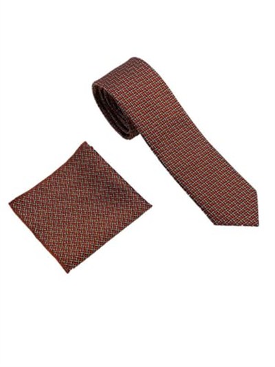 Oranj Desenli Kravat Mendil Set
