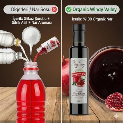Organic Windy Valley Nar Ekşisi/ECOCERT Sertifikalı (350gr),%100 Saf (Şekersiz & Katkısız) - Sos Değil, Gerçek Nar Ekşisi