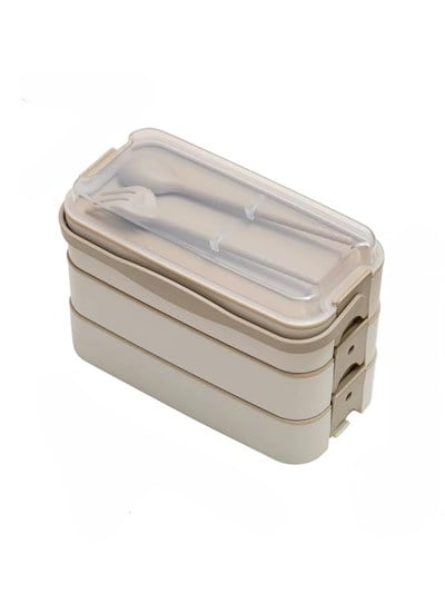 Orret Home 1260 ml 3 Katlı 6 Bölmeli BPAsız PP Plastik Sefer Taşıma ve Beslenme Çantası, Kilitli Bento Lunch Box, Mikrodalgaya Uygun, Çatal ve Kaşık Dahil (Krem)