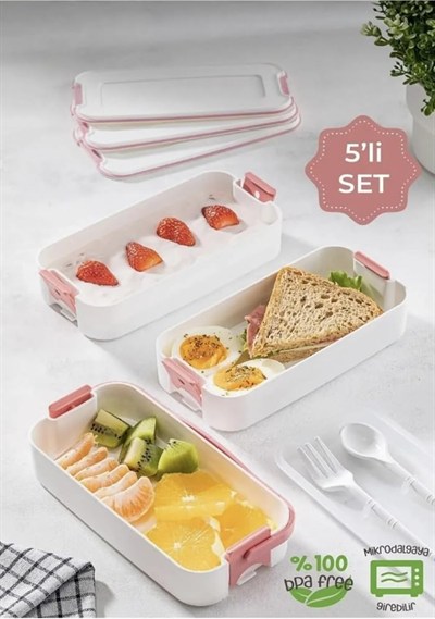Orret Home 1260 ml 3 Katlı 6 Bölmeli BPAsız PP Plastik Sefer Taşıma ve Beslenme Çantası, Kilitli Bento Lunch Box, Mikrodalgaya Uygun, Çatal ve Kaşık Dahil (Krem)
