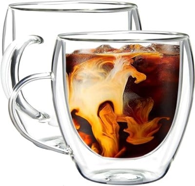 Orret Home 2 Adet 250 Ml Çift Cidarlı Kupa Bardak,Kahve,Çay Ve Bitki Çayı İçin Borosilikat Kupa Termisil Kahve Bardağı,Kahve Çay Fincanı (2 Adet)
