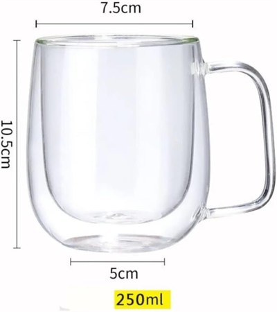 Orret Home 2 Adet 250 ml Çift Cidarlı Borosilikat Cam Kupa Bardak Termisil Isıya Dayanıklı Şeffaf Kahve Çay Latte Espresso Fincanı Cam Bardak Seti