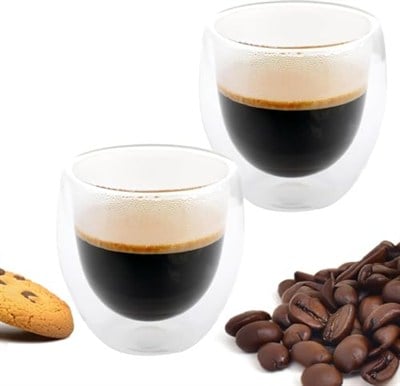Orret Home 2 Adet Çift Cidarlı İki Katmanlı Borosilikat Cam Bardak, Yalıtımlı Cappuccino Latte Kahve Kupası, Şık ve Dayanıklı Tasarım, Isıya Dayanıklı,Termisil Kupa (250 Ml)