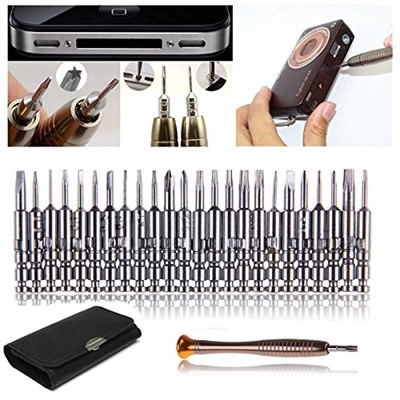 Orret Home 25 Parça Hassas Tornavida Seti, Deri Çantalı, Krom-Vanadyum Çelik, PC/Laptop/Telefon/Gözlük Tamir Seti, Torx/Düz/Yıldız Uçlu
