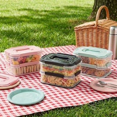 Orret Home 2x1,8 L Çift Katlı Plastik Yemek Taşıma Kutusu 3,6 L Saklama Kabı Sızdırmaz Contalı Şeffaf Kilitli Sefer Tası Beslenme Kabı Lunch Box Erzak Kabı (1 Adet)