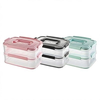 Orret Home 2x1,8 L Çift Katlı Plastik Yemek Taşıma Kutusu 3,6 L Saklama Kabı Sızdırmaz Contalı Şeffaf Kilitli Sefer Tası Beslenme Kabı Lunch Box Erzak Kabı (1 Adet)