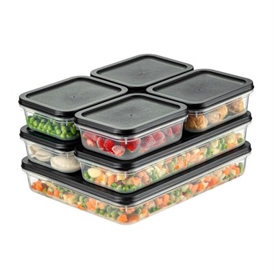 Orret Home 4 Adet Buzdolabı Organizeri – PP Plastik Şeffaf ve Ayarlanabilir Saklama Kabı, Gıdaları Taze Tutan Fresh Box, Çok Amaçlı,Mikrodalga ve Bulaşık Makinesi Uyumlu (Gri, 500 Ml)