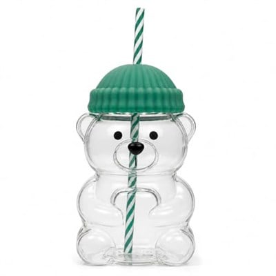 Orret Home 580 ML Ayıcık Desenli Cam Bardak Pipetli Silikon Kapaklı Soğuk Kahve Bardağı Şeffaf Cam Kupa Sevimli Ayıcık Bardak Bubble Tea Smoothie Milkshake Meyve Suyu İçecek Bardağı Çocuk ve Yetişkin