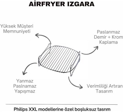 Orret Home Airfryer Izgara Aparatı, Fritöz Aksesuarı, Airfryer Izgara Teli XXL Model Uyumlu
