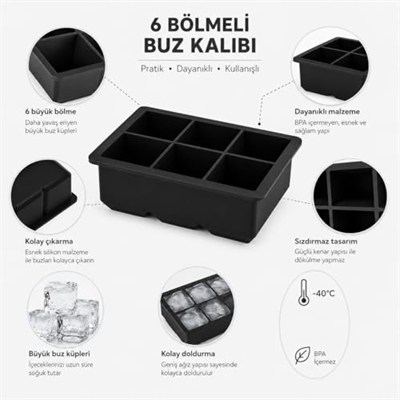 Orret Home Kare Buz Kalıbı | Çok Amaçlı Buz Küpü Kalıbı | | Kare Buz Küpü Kasesi 6 Bölmeli | Kolay Serbest Bırakma Kahve Ev Yapımı Dondurucu için Buz Kalıpları (1 Adet)