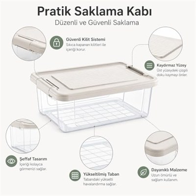 Orret Home Kilitli Saklama Kabı Şeffaf Organizer PP Plastik Gıda Saklama Kabı Kapaklı Buzdolabı Düzenleyici İstiflenebilir Çok Amaçlı Saklama Kutusu (12 Litre)