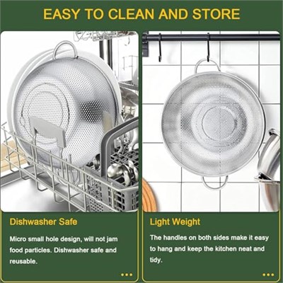 Orret Home Paslanmaz Çelik Ayaklı Çift Kulplu Süzgeç – Mutfak İçin Metal Sebze, Meyve ve Pirinç Yıkama Süzgeci, Dayanıklı Ayaklı Metal Süzek (28 Cm) - Bedenler: 22 Cm, 25 Cm, 28 Cm, 31 Cm