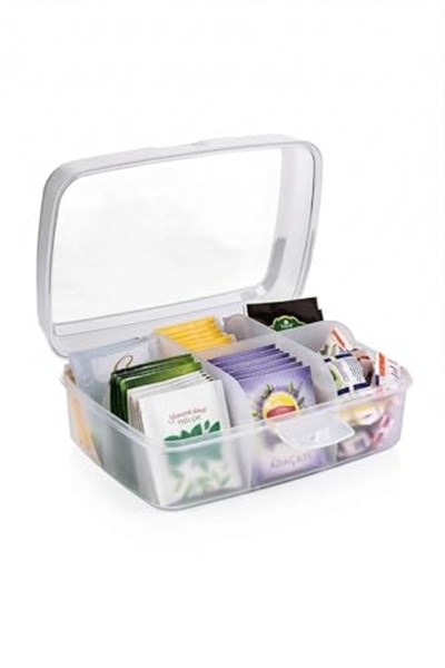 Orret Home Şeffaf Kapaklı Kilitli 6 Bölmeli Çay Kutusu, Paket Çay Saklama Kutusu, Çay Organizer Kutusu, Mutfak Çay Düzenleyici, Bölmeli Çay Saklama Kabı