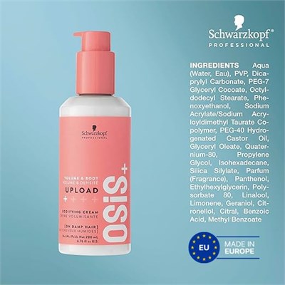 OSiS+ Upload Volume Cream – Lightweight Volumizing Hair Treatment – Conditioning Style Control and Volume Effect - Blow Dry Heat Protection, 6.75 oz
