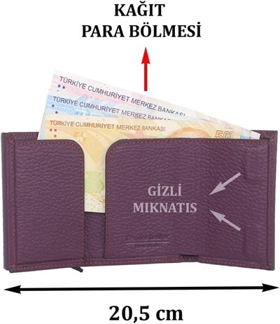 Otamatik Mekanizmalı Kartvizitlik Mıknatıslı Banknot Para Bölmeli Kartlık