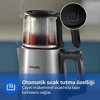 Otomatik Sıcak Tutma, 0.9L Cam Demlik, 1900W Güç, Paslanmaz Çelik Demlik, 1.8L Geniş Kapasiteli Dayanıklı Inox Taban (HD7350/00)