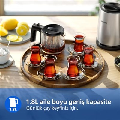Otomatik Sıcak Tutma, 0.9L Cam Demlik, 1900W Güç, Paslanmaz Çelik Demlik, 1.8L Geniş Kapasiteli Dayanıklı Inox Taban (HD7350/00)