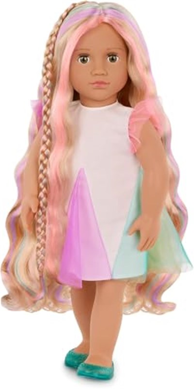 Our Generation - Tessie - from Hair to There - 46 cm Hair Grow Doll - Gerçekçi fındık gözleri ve ultra uzun gökkuşağı saçı - Uzatılabilir örgü ve şekillendirme aksesuarı - 3 yaşından büyük çocuklar