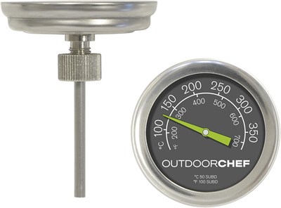 Outdoorchef 400 °Cye kadar mangal termometresi, klasik kapak termometresi, ekstra büyük kadranlı