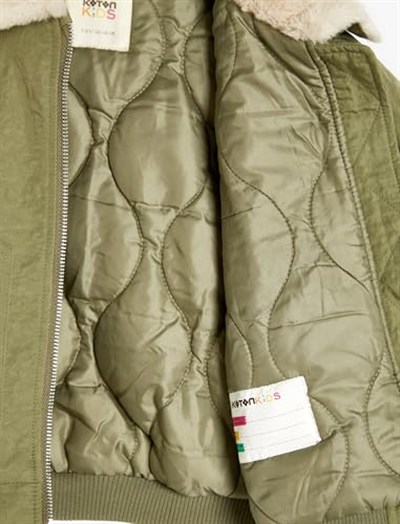 Oversize Bomber Ceket Peluş Yakalı Cep Detaylı