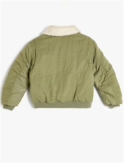 Oversize Bomber Ceket Peluş Yakalı Cep Detaylı