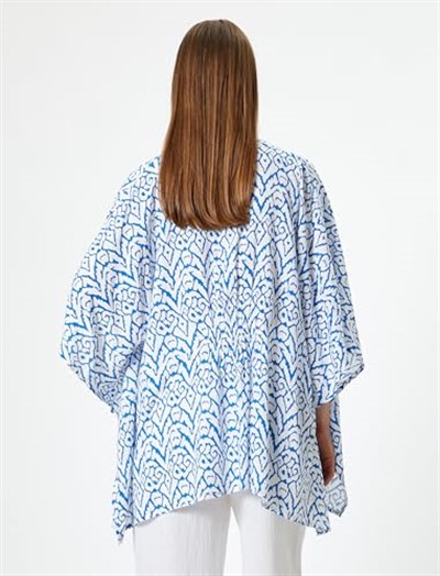 Oversize Kimono Kısa Geniş Kollu Viskoz Kumaş Etnik Desenli