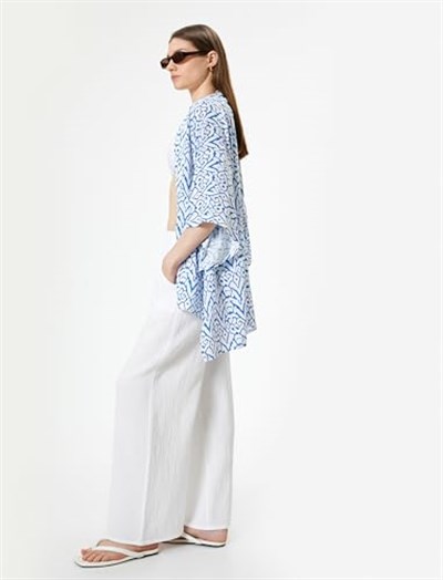 Oversize Kimono Kısa Geniş Kollu Viskoz Kumaş Etnik Desenli