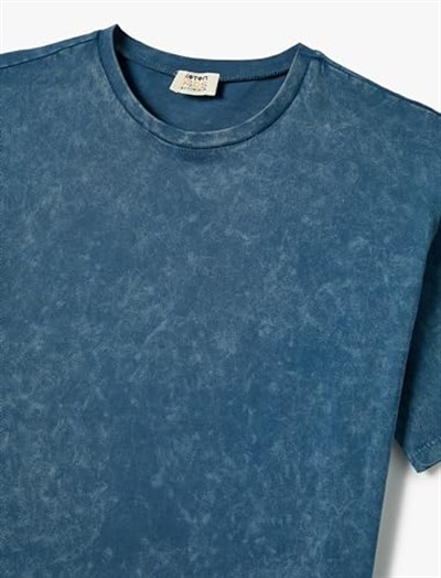 Oversize Tişört Bisiklet Yaka Kısa Kollu Soluk Efektli Pamuklu