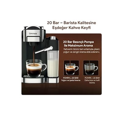 Ox-Pro2 Espresso Kahve Makinesi 20 Bar Kapsül & Öğütülmüş Kahve, Süt Köpürtücü Latte Cappuccino
