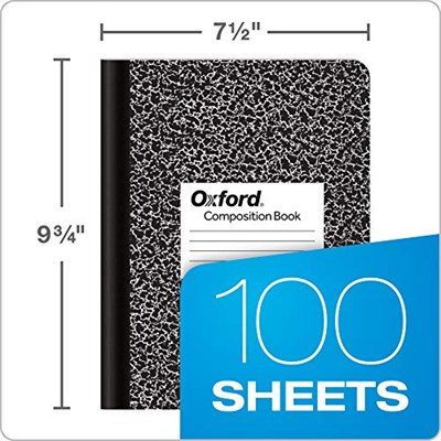 Oxford Kompozisyon not defteri, kolej çizgili kağıt, 24 x 19 cm, siyah mermer kapak, 100 yaprak, paket başına 12 adet (63796)