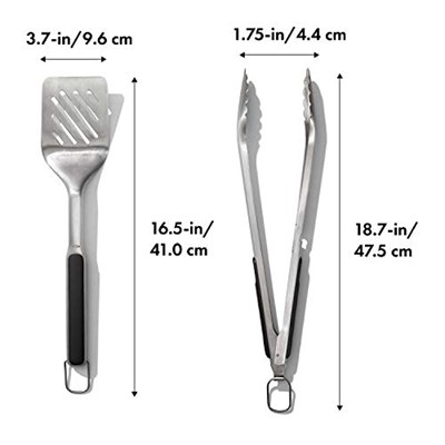 OXO Good Grips Spatula ve Maşa Seti - Bulaşık Makinesinde Yıkanabilir Barbekü Maşası Seti Paslanmaz Çelik Et Spatulalı - 41 cm ve 47,5 cm